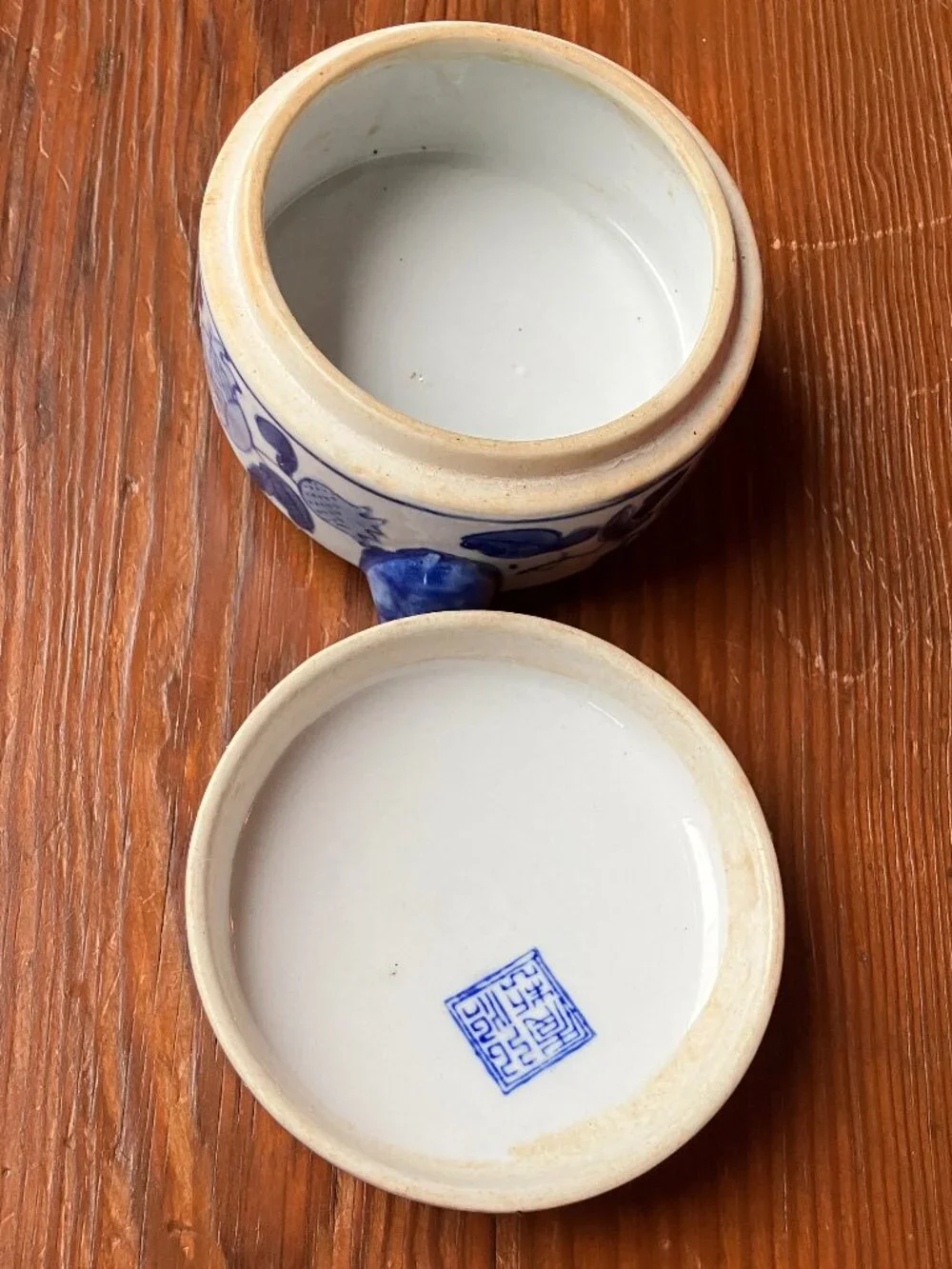 Vintage Chinoiserie Flow Blue Trinket Box Qianlong Mark